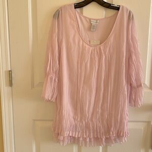 NWT Soft Surrounding pink crinkle half sleeve blouse Top Womens M fairycore